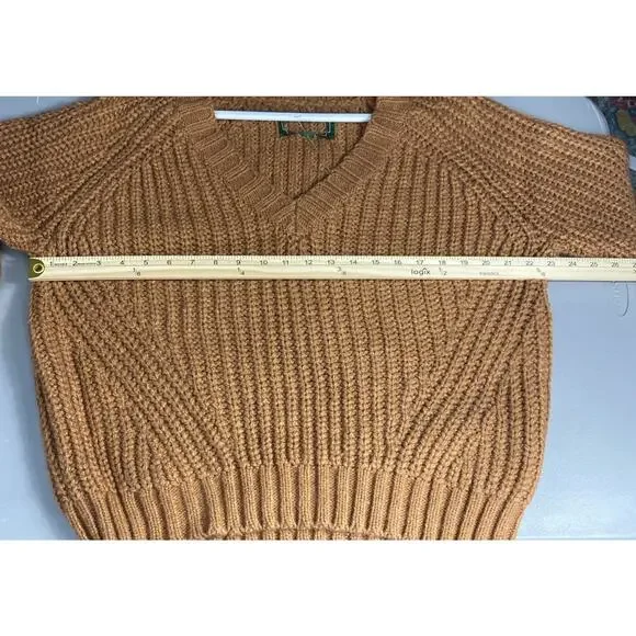 American Eagle Sweater M Brown Chunky V Neck Pullover Neutral Minimalist Cozy - Picture 6 of 8